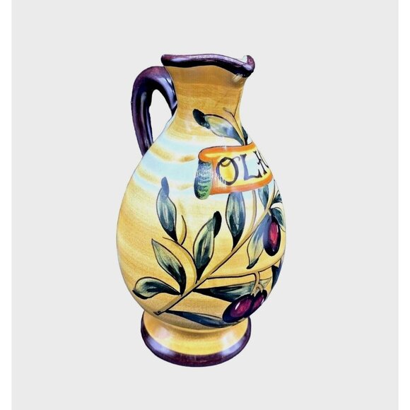 Oil Pitcher Hand Painted Signed CN Montelupo Italy Tuscany Art Pottery Olive - Picture 1 of 8